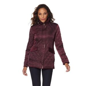 Vince Camuto Purple Satin and Velvet Quilted Jacket with High Collar Size Medium